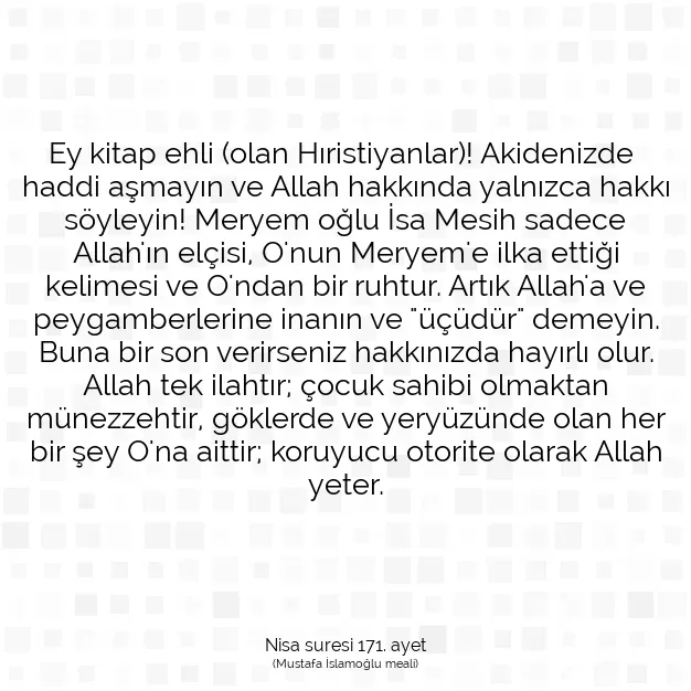 Ayetbul | Kuran Mealleri | Quran | Nisa suresi 171. ayet