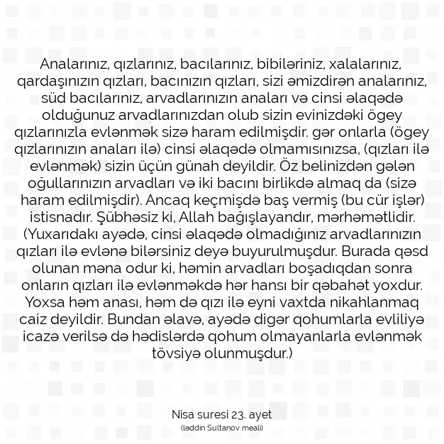 Ayetbul | Kuran Mealleri | Quran | Nisa suresi 23. ayet