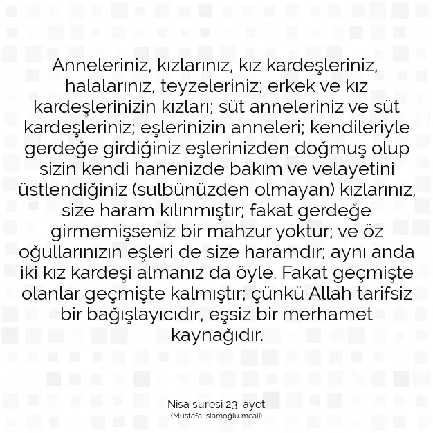 Ayetbul | Kuran Mealleri | Quran | Nisa suresi 23. ayet