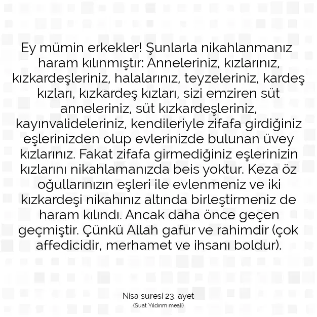 Ayetbul | Kuran Mealleri | Quran | Nisa suresi 23. ayet