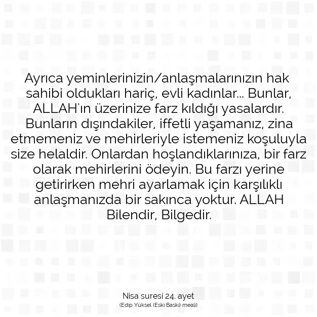 Ayetbul | Kuran Mealleri | Quran | Nisa suresi 24. ayet