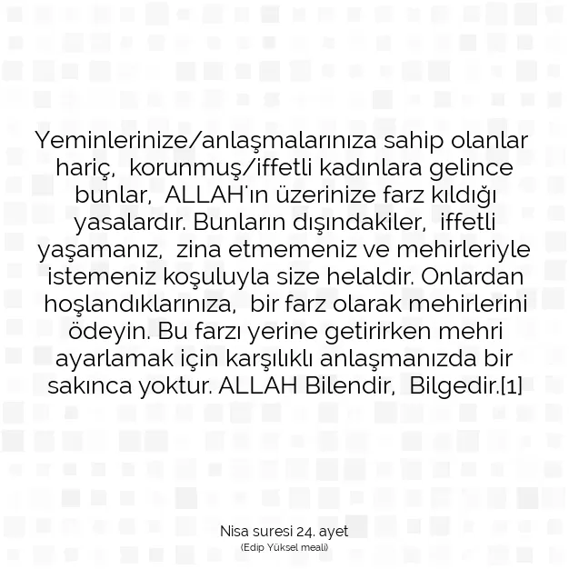 Ayetbul | Kuran Mealleri | Quran | Nisa suresi 24. ayet