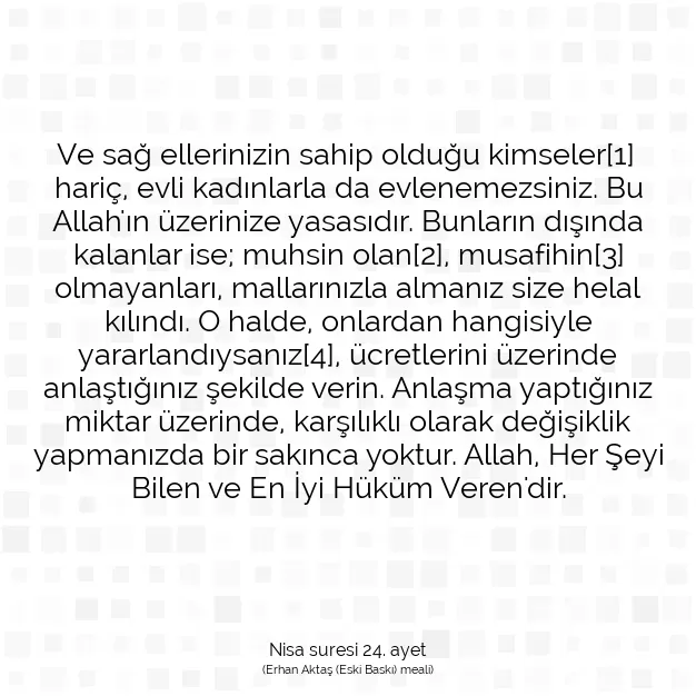 Ayetbul | Kuran Mealleri | Quran | Nisa suresi 24. ayet