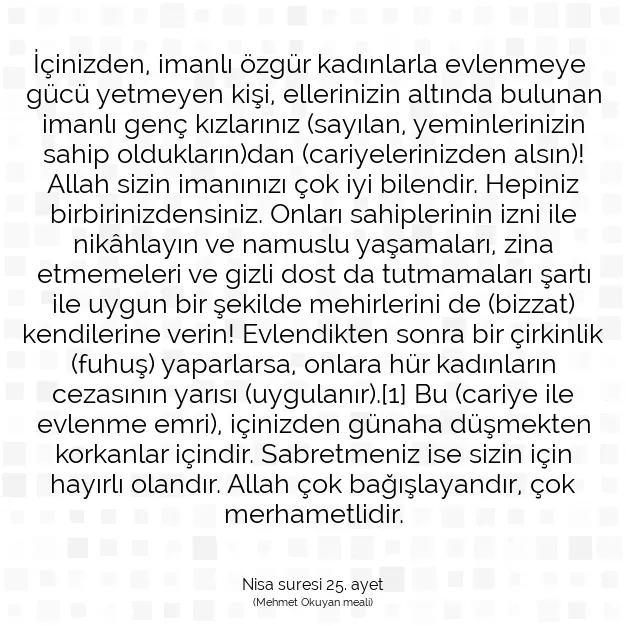 Ayetbul | Kuran Mealleri | Quran | Nisa suresi 25. ayet