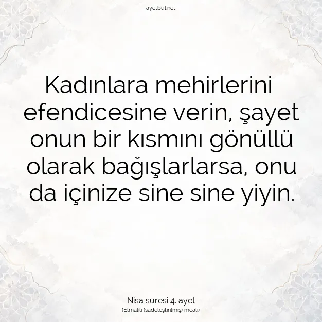 Ayetbul | Kuran Mealleri | Quran | Nisa suresi 4. ayet