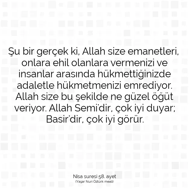 Ayetbul | Kuran Mealleri | Quran | Nisa suresi 58. ayet