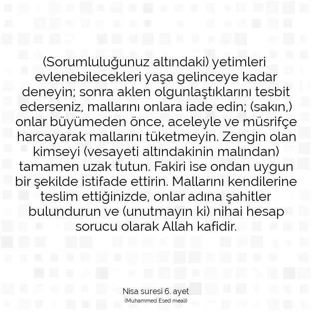 Ayetbul | Kuran Mealleri | Quran | Nisa suresi 6. ayet