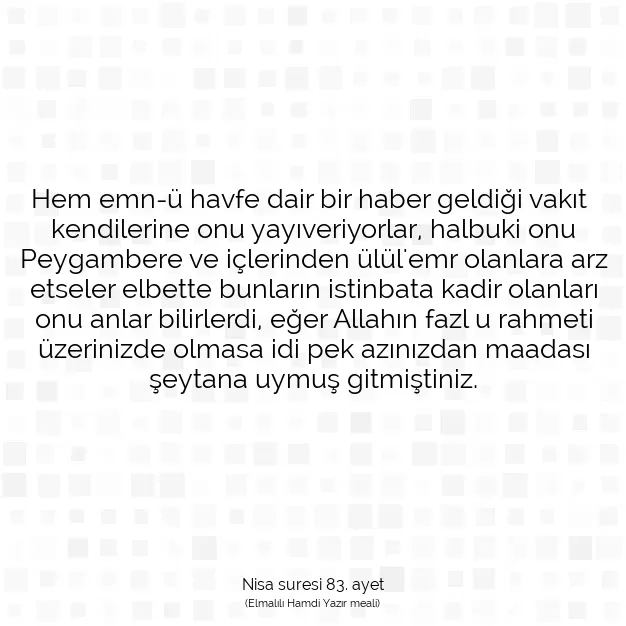 Ayetbul | Kuran Mealleri | Quran | Nisa suresi 83. ayet