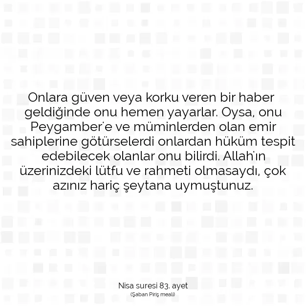 Ayetbul | Kuran Mealleri | Quran | Nisa suresi 83. ayet