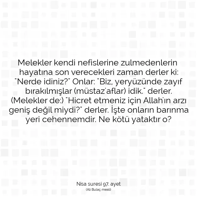 Ayetbul | Kuran Mealleri | Quran | Nisa suresi 97. ayet