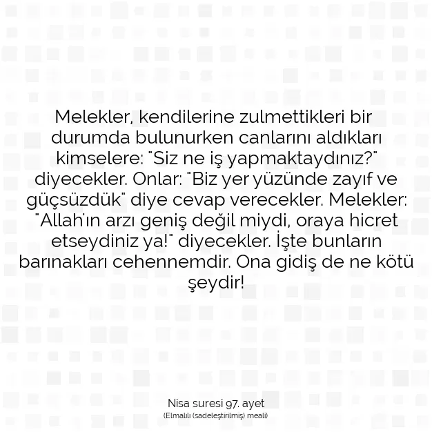 Ayetbul | Kuran Mealleri | Quran | Nisa suresi 97. ayet