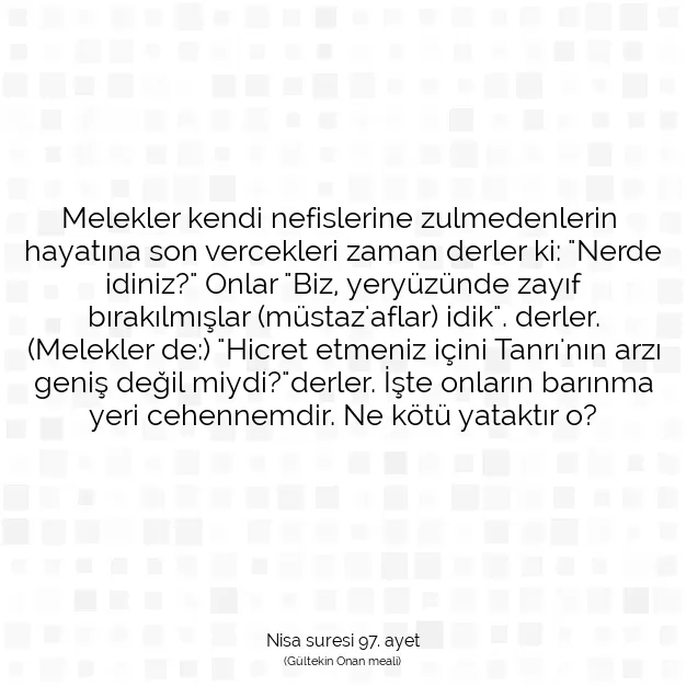 Ayetbul | Kuran Mealleri | Quran | Nisa suresi 97. ayet