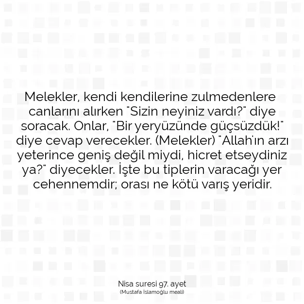 Ayetbul | Kuran Mealleri | Quran | Nisa suresi 97. ayet