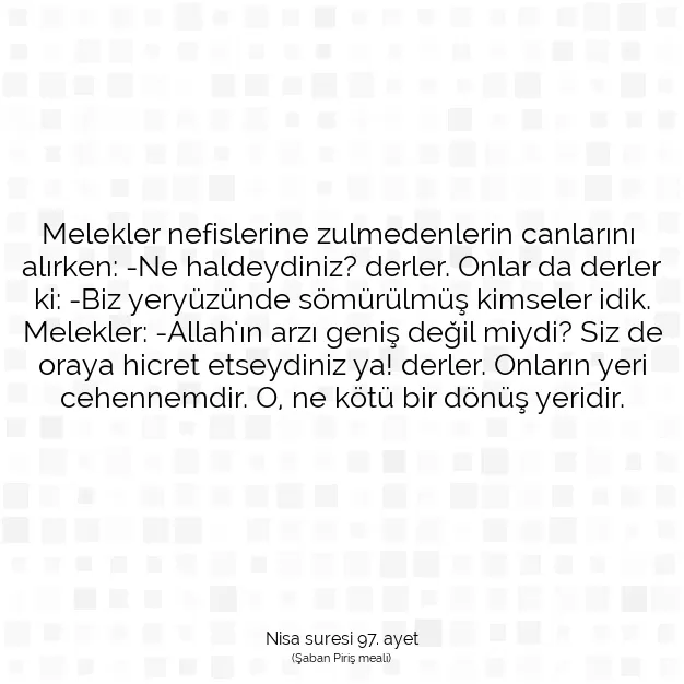 Ayetbul | Kuran Mealleri | Quran | Nisa suresi 97. ayet