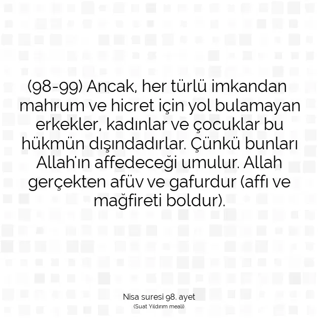 Ayetbul | Kuran Mealleri | Quran | Nisa suresi 98. ayet