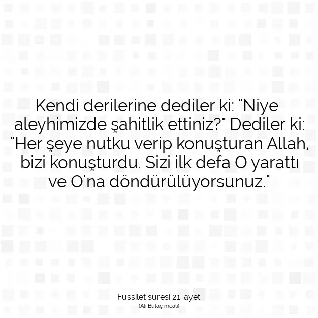 Ayetbul | Kuran Mealleri | Quran | Fussilet suresi 21. ayet