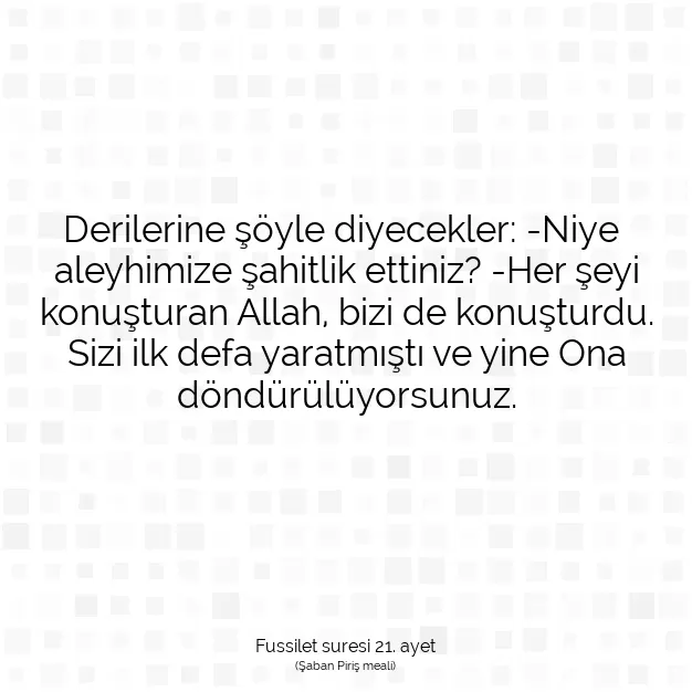 Ayetbul | Kuran Mealleri | Quran | Fussilet suresi 21. ayet