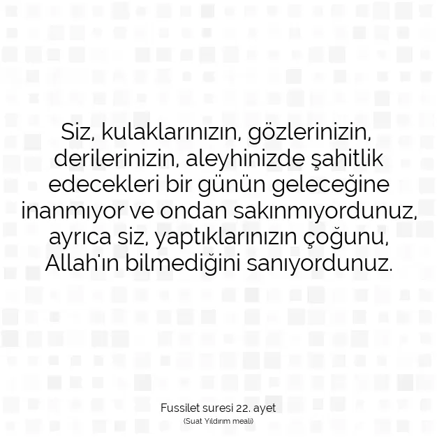 Ayetbul | Kuran Mealleri | Quran | Fussilet suresi 22. ayet