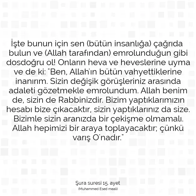 Ayetbul | Kuran Mealleri | Quran | Şura suresi 15. ayet