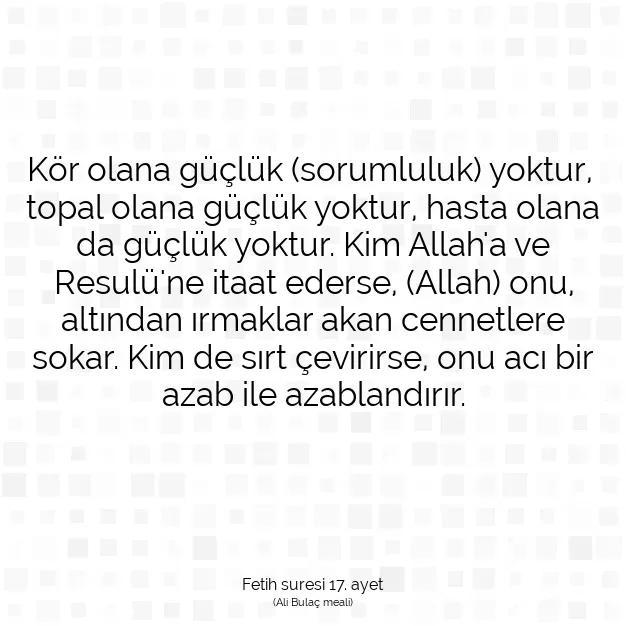 Ayetbul | Kuran Mealleri | Quran | Fetih suresi 17. ayet