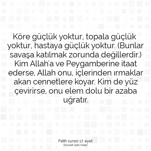 Ayetbul | Kuran Mealleri | Quran | Fetih suresi 17. ayet