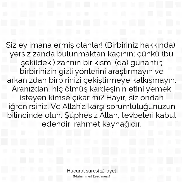 Ayetbul | Kuran Mealleri | Quran | Hucurat suresi 12. ayet