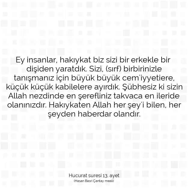 Ayetbul | Kuran Mealleri | Quran | Hucurat suresi 13. ayet