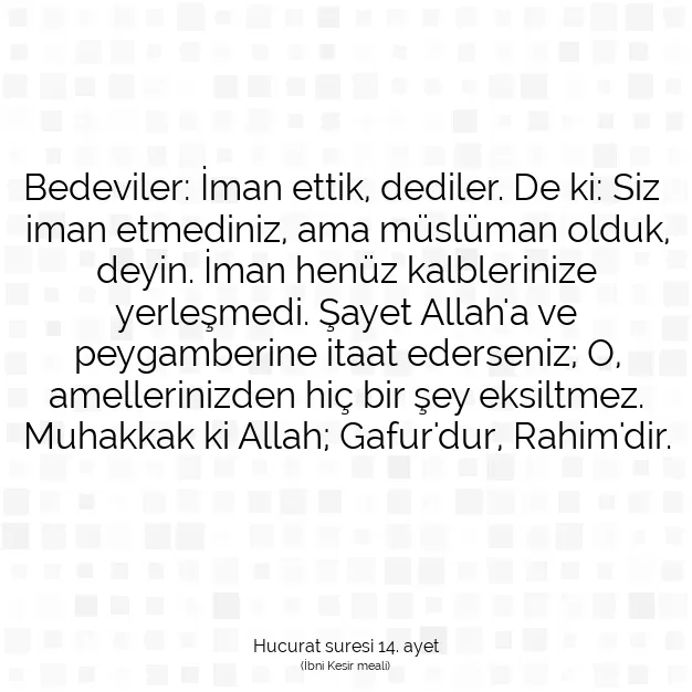 Ayetbul | Kuran Mealleri | Quran | Hucurat suresi 14. ayet