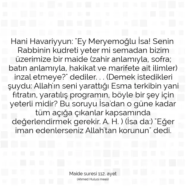 Ayetbul | Kuran Mealleri | Quran | Maide suresi 112. ayet