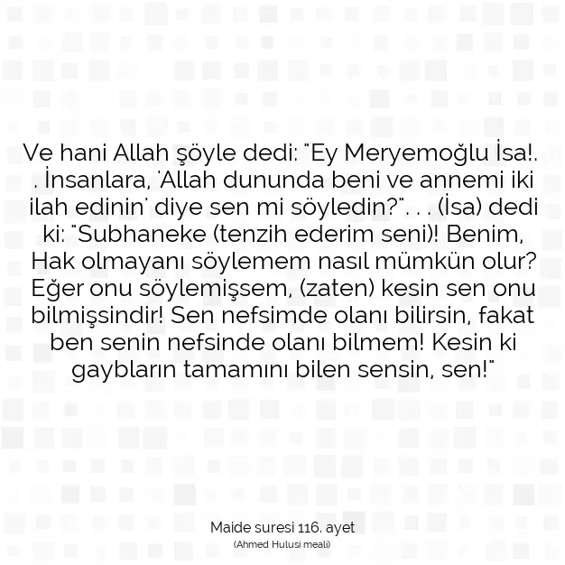 Ayetbul | Kuran Mealleri | Quran | Maide suresi 116. ayet