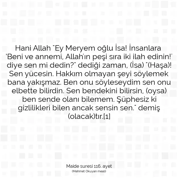 Ayetbul | Kuran Mealleri | Quran | Maide suresi 116. ayet