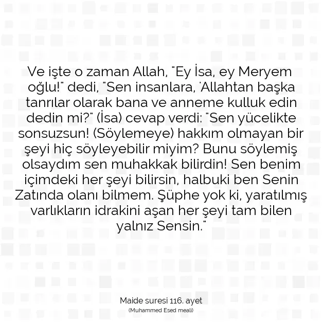 Ayetbul | Kuran Mealleri | Quran | Maide suresi 116. ayet