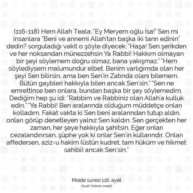 Ayetbul | Kuran Mealleri | Quran | Maide suresi 116. ayet