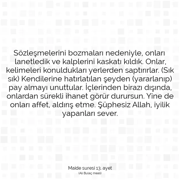 Ayetbul | Kuran Mealleri | Quran | Maide suresi 13. ayet