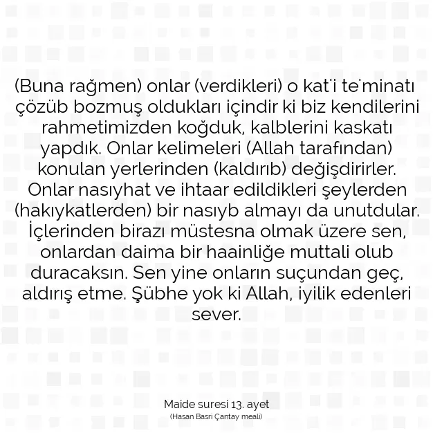 Ayetbul | Kuran Mealleri | Quran | Maide suresi 13. ayet