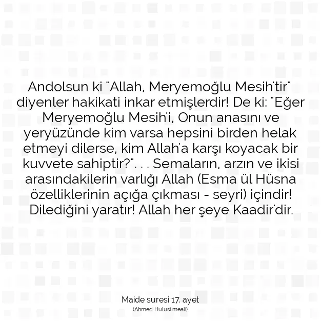 Ayetbul | Kuran Mealleri | Quran | Maide suresi 17. ayet