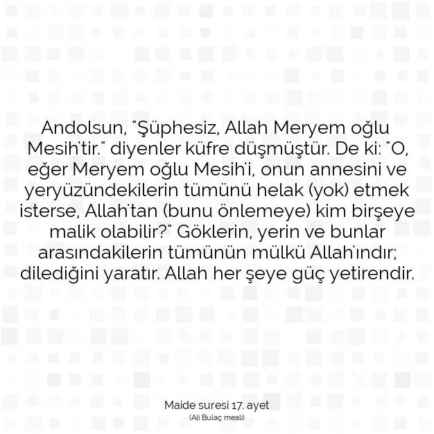 Ayetbul | Kuran Mealleri | Quran | Maide suresi 17. ayet