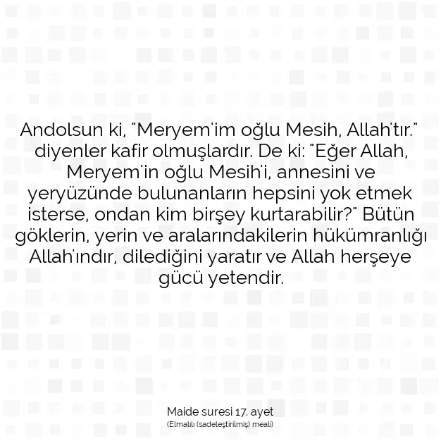 Ayetbul | Kuran Mealleri | Quran | Maide suresi 17. ayet