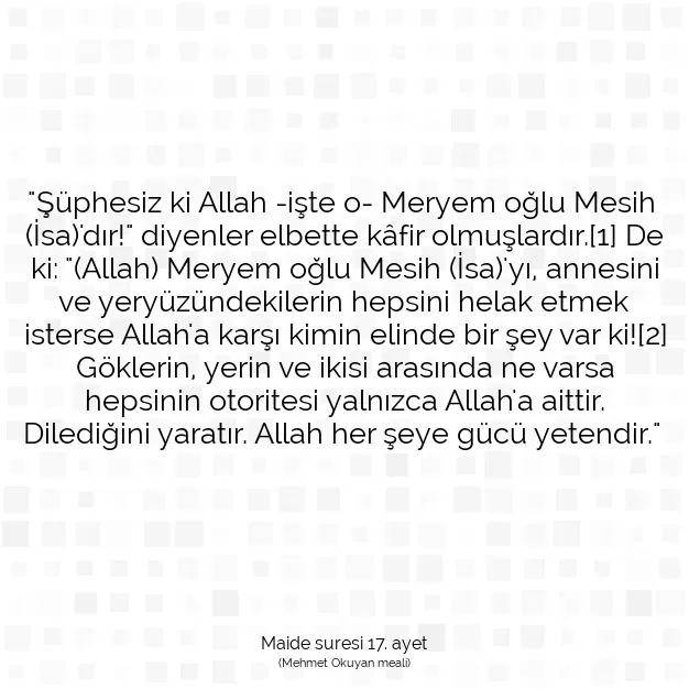 Ayetbul | Kuran Mealleri | Quran | Maide suresi 17. ayet