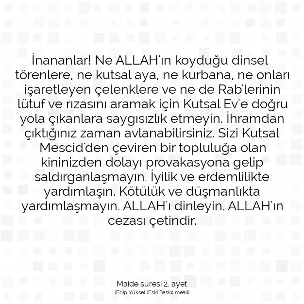 Ayetbul | Kuran Mealleri | Quran | Maide suresi 2. ayet