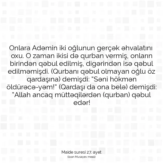 Ayetbul | Kuran Mealleri | Quran | Maide suresi 27. ayet