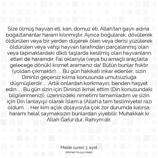 Ayetbul | Kuran Mealleri | Quran | Maide suresi 3. ayet