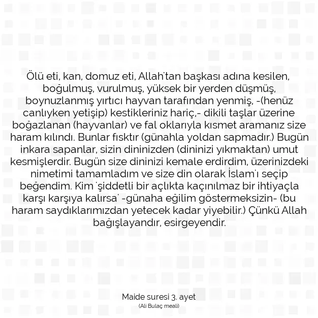 Ayetbul | Kuran Mealleri | Quran | Maide suresi 3. ayet