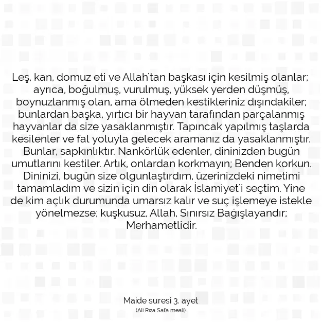 Ayetbul | Kuran Mealleri | Quran | Maide suresi 3. ayet