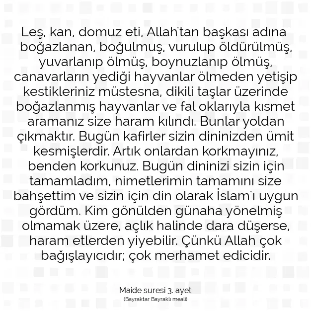 Ayetbul | Kuran Mealleri | Quran | Maide suresi 3. ayet