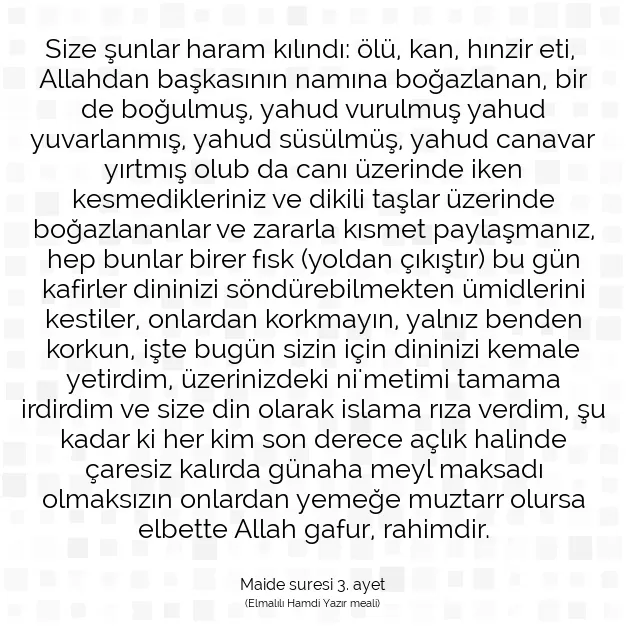 Ayetbul | Kuran Mealleri | Quran | Maide suresi 3. ayet