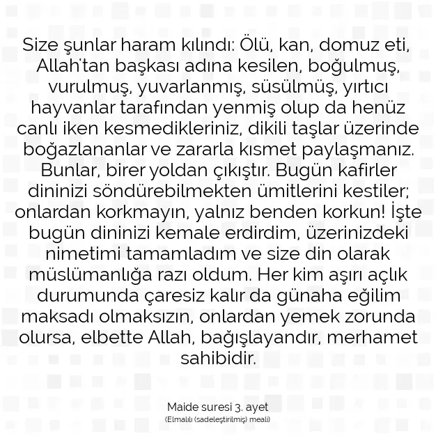 Ayetbul | Kuran Mealleri | Quran | Maide suresi 3. ayet