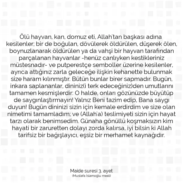 Ayetbul | Kuran Mealleri | Quran | Maide suresi 3. ayet