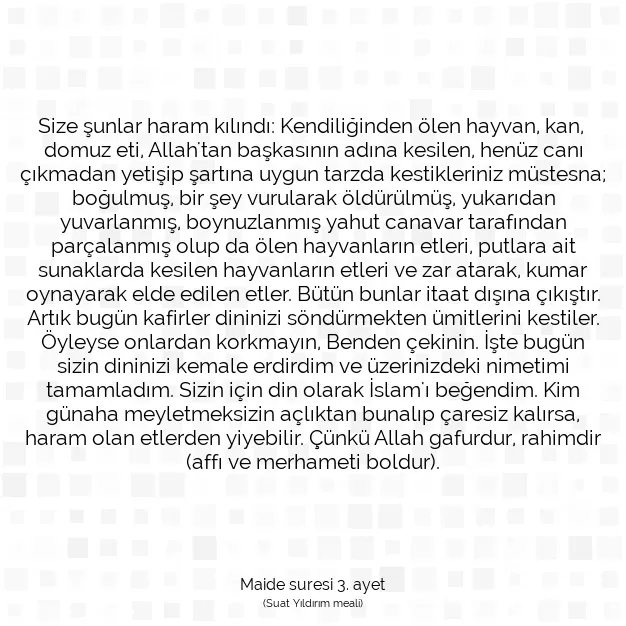 Ayetbul | Kuran Mealleri | Quran | Maide suresi 3. ayet