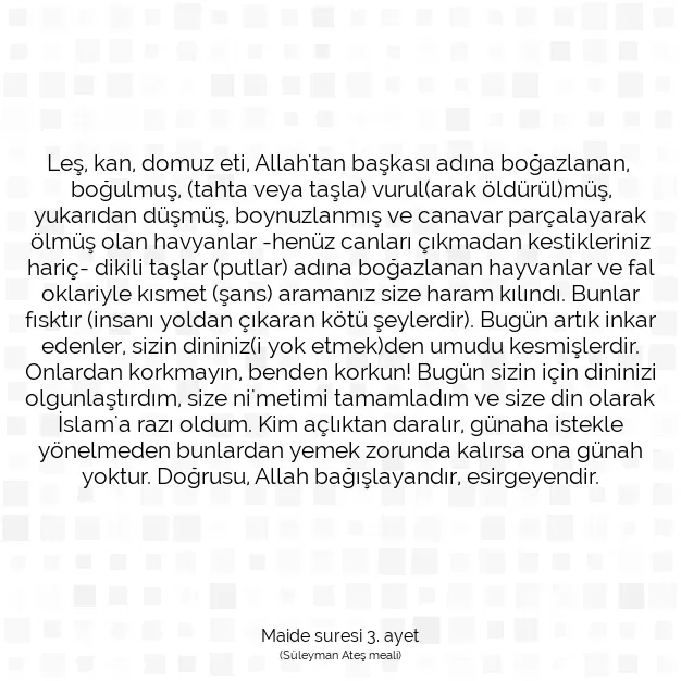 Ayetbul | Kuran Mealleri | Quran | Maide suresi 3. ayet